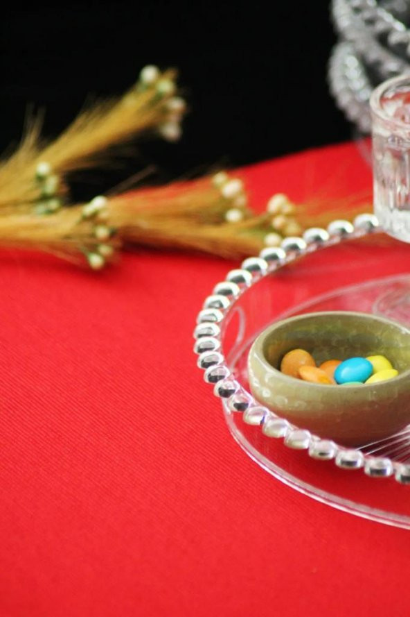 12 Parça Yuvarlak Mika Şeffaf Tepsili Lokumluklu Kahve Yanı Sunum Seti - 3