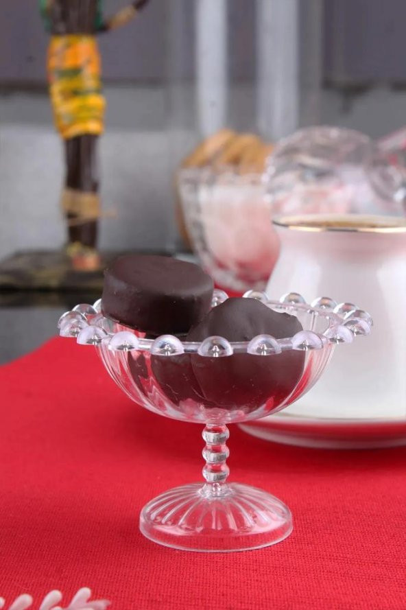 12 Parça Yuvarlak Mika Şeffaf Tepsili Lokumluklu Kahve Yanı Sunum Seti - 4