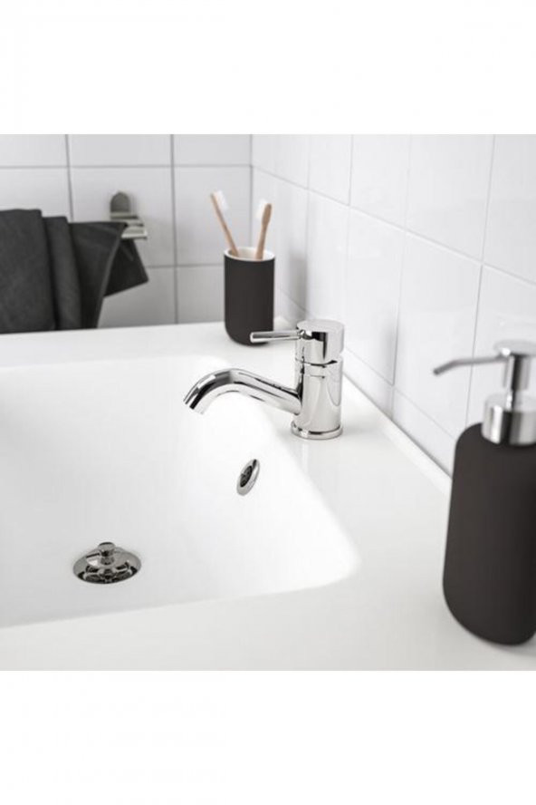 2 Li Banyo Seti Ekoln Sıvı Sabunluk Diş Fırçalık Koyu Gri Renk Stoneware - 4