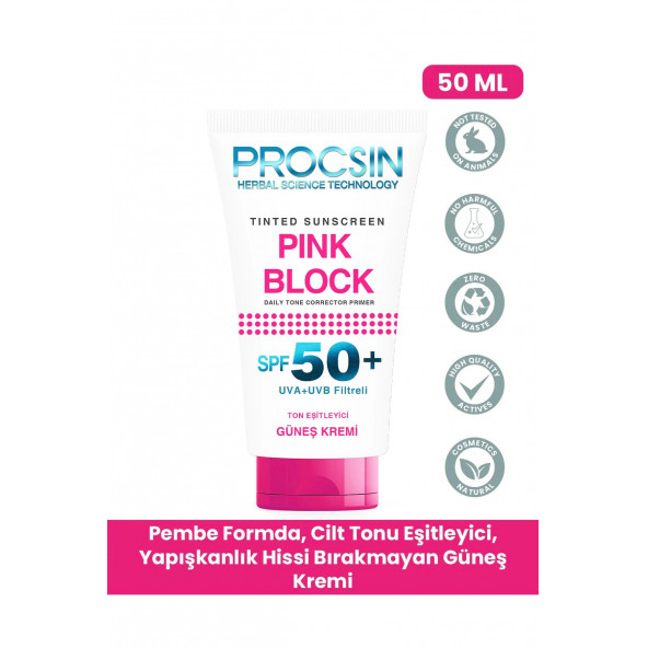 PROCSIN Pink Block Aydınlatıcı ve Ton Eşitleyici SPF50+ Güneş Kremi 50 ML