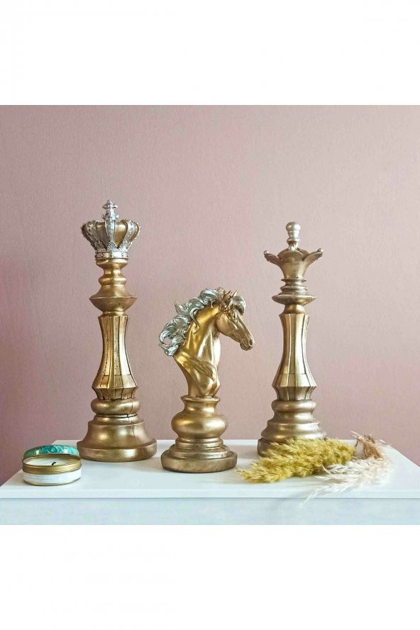 RUUMOD Vezir Şah At Satranç Taşları-Gold - 2