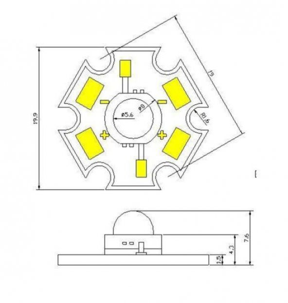 3W UV Led 395-400nm 10-15 lumen 700 mAh 3.4-3.6V 20mm PCB Yıldız Siyah Bord - 3