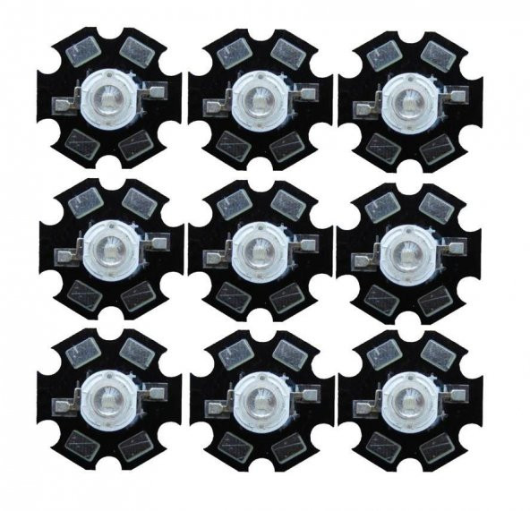 3W UV Led 395-400nm 10-15 lumen 700 mAh 3.4-3.6V 20mm PCB Yıldız Siyah Bord - 10