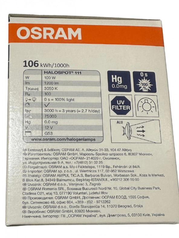 Osram Halogen Alu 3050K (Sarı Işık) 100W 12V G53 Duylu Halospot (2 Adet) - 2