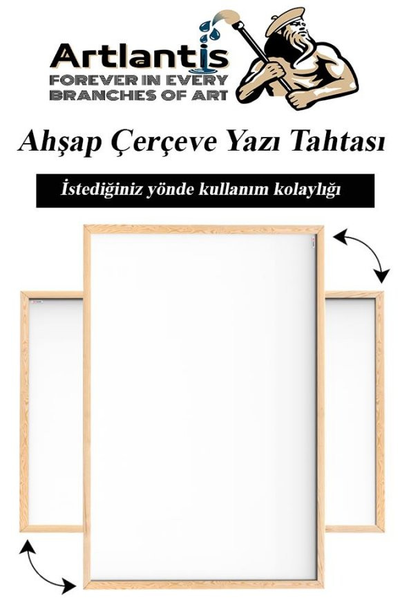 Duvara Monte Beyaz Yazı Tahtası 45x60 cm 1 Adet Yazı Tahta Kalemi ve Silgisi Laminant Yazı Tahtası Ahşap Çerçeveli Askılı Okul Ofis Büro - 2