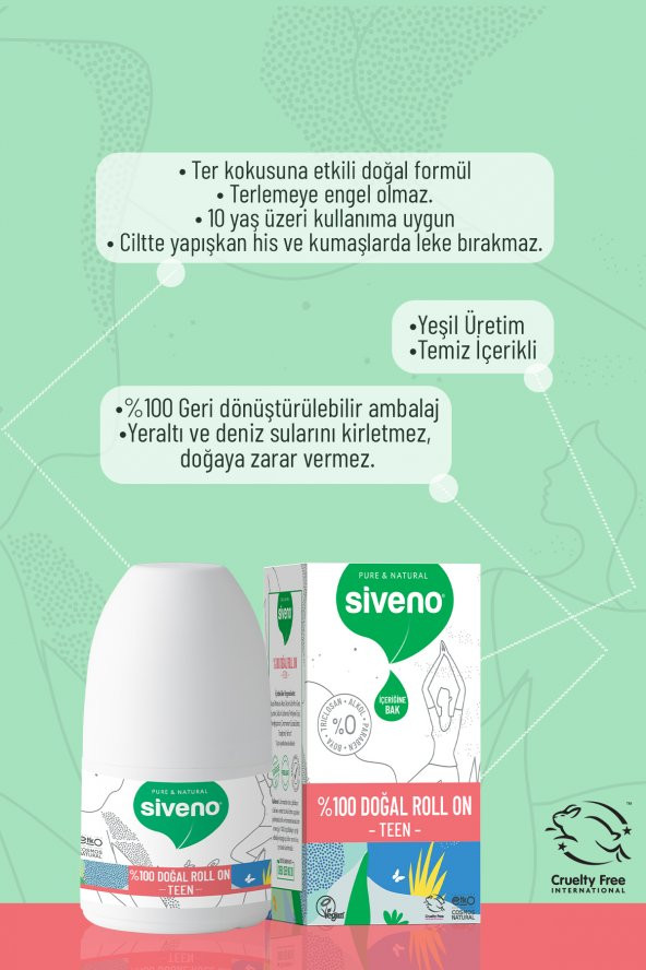 Siveno %100 Doğal Roll-On Teen Girl Genç Kız Deodorant Ter Kokusu Önleyici Bitkisel Lekesiz Vegan 50 ml - 7