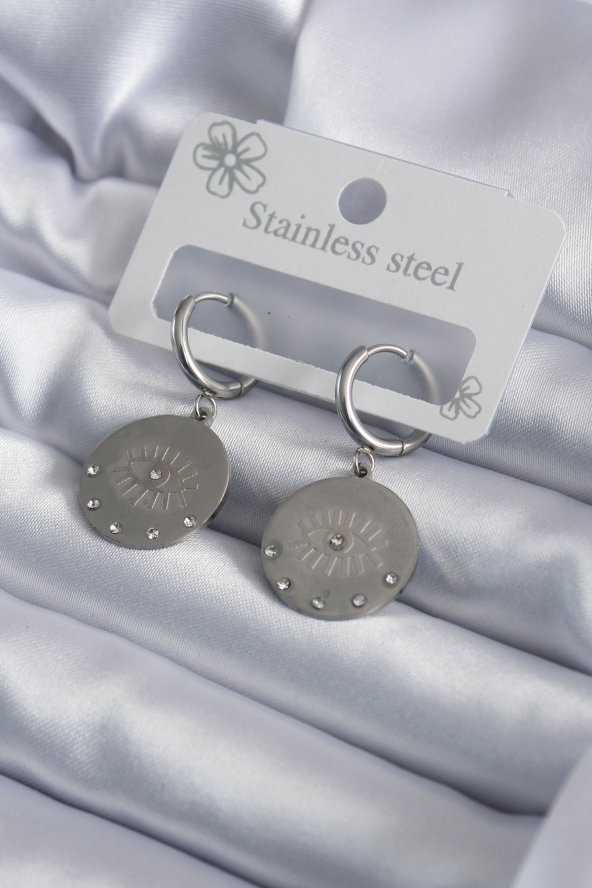 316L Çelik Gümüş Renk Göz İşleme Zirkon Taş Detay Kadın Küpe ürün görseli