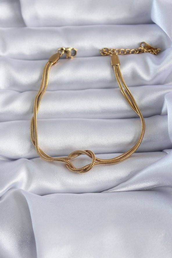 316L Çelik Gold Renk Düğüm Model Kadın Bileklik ürün görseli