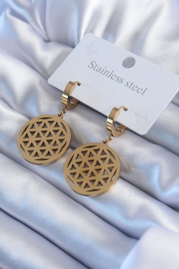 316L Çelik Gold Renk Lotus Model Kadın Küpe ürün görseli