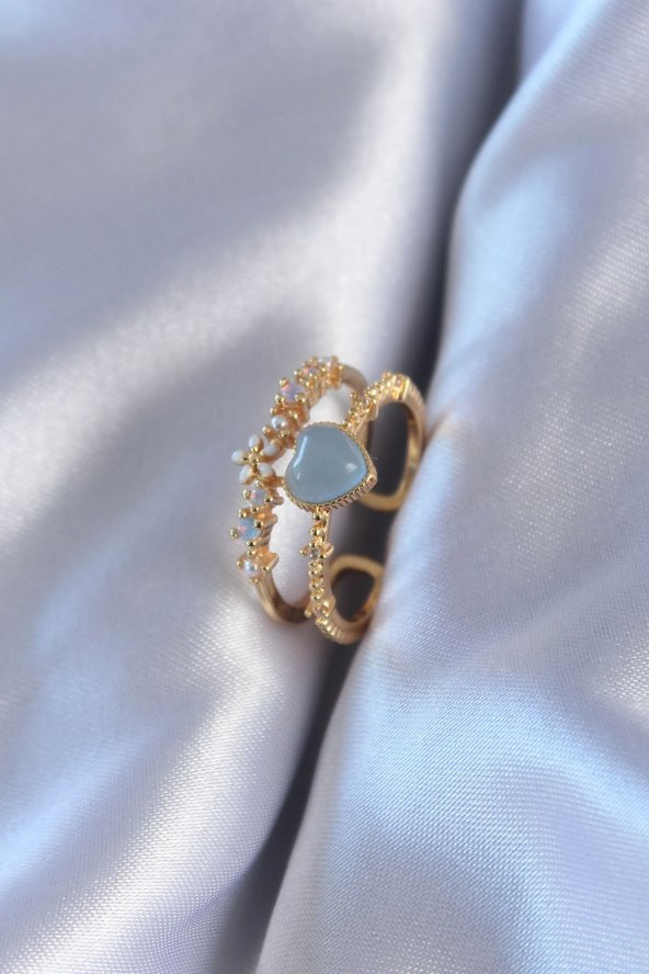 Gold Renk Çiçek İşleme Detay Kalp Model Pirinç Kadın Yüzük ürün görseli