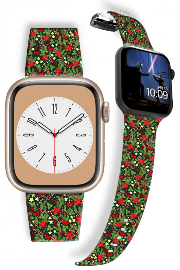 Watch Kordon 42mm 44mm 45mm 49mm Uyumlu Yılbaşı Süsleri Apple Watch Silikon Saat Kayışı - 2