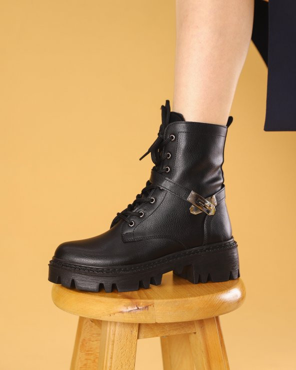 Vilendo Siyah Renkli Kemer Desenli Kadın Kışlık Bot - 2