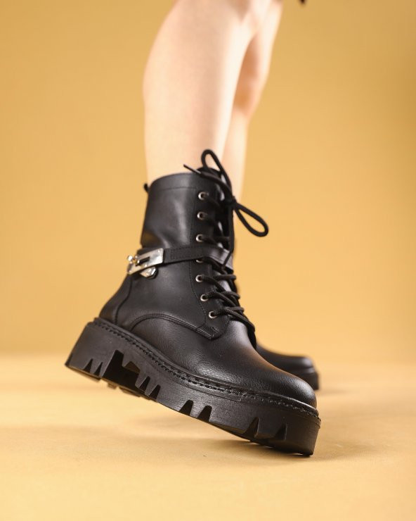 Vilendo Siyah Renkli Kemer Desenli Kadın Kışlık Bot - 3