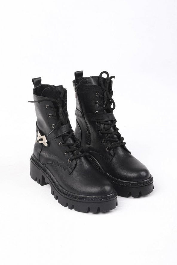 Vilendo Siyah Renkli Kemer Desenli Kadın Kışlık Bot - 4