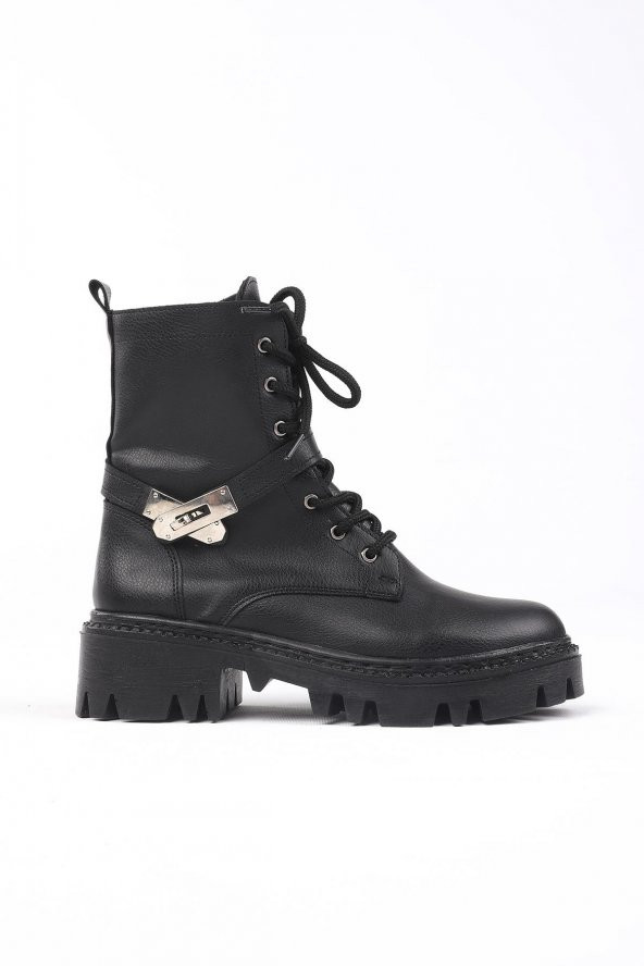 Vilendo Siyah Renkli Kemer Desenli Kadın Kışlık Bot - 5