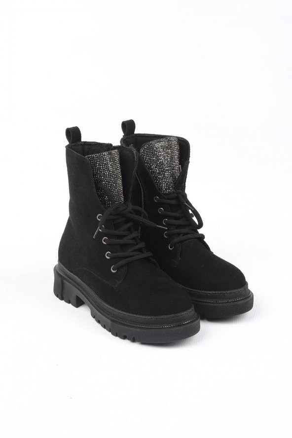 Zalaria Siyah Süet Deri Taşlı Kadın Kışlık Bot - 2