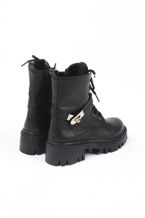 Vilendo Siyah Renkli Kemer Desenli Kadın Kışlık Bot - 6