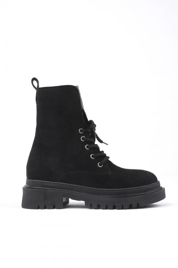 Zalaria Siyah Süet Deri Taşlı Kadın Kışlık Bot - 3