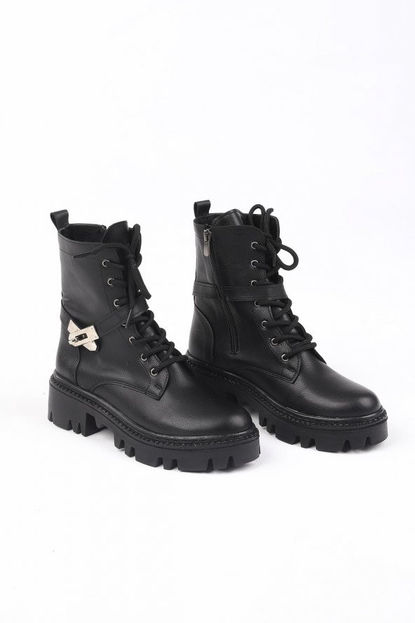 Vilendo Siyah Renkli Kemer Desenli Kadın Kışlık Bot - 7