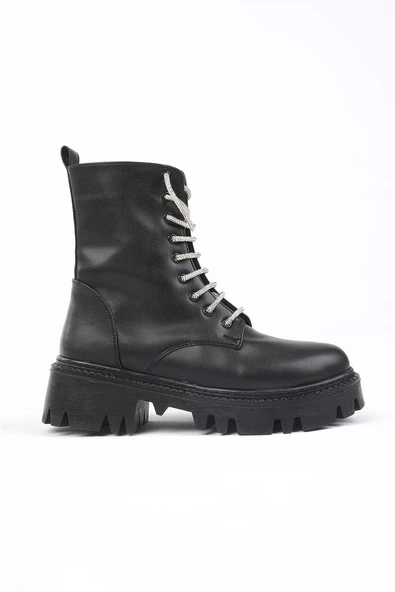 Testa Siyah Renkli Taşlı Bağcıklı Kadın Bot - 3