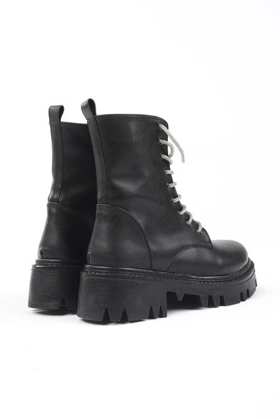 Testa Siyah Renkli Taşlı Bağcıklı Kadın Bot - 5