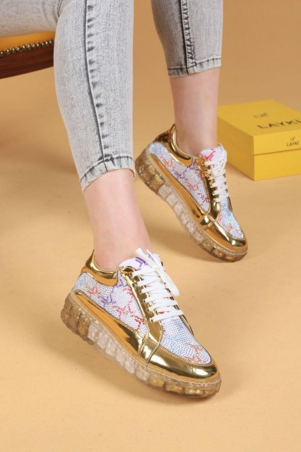 Andrea Taşlı Desenli Şeffaf Taban Beyaz Renkli Kadın Sneaker - 3