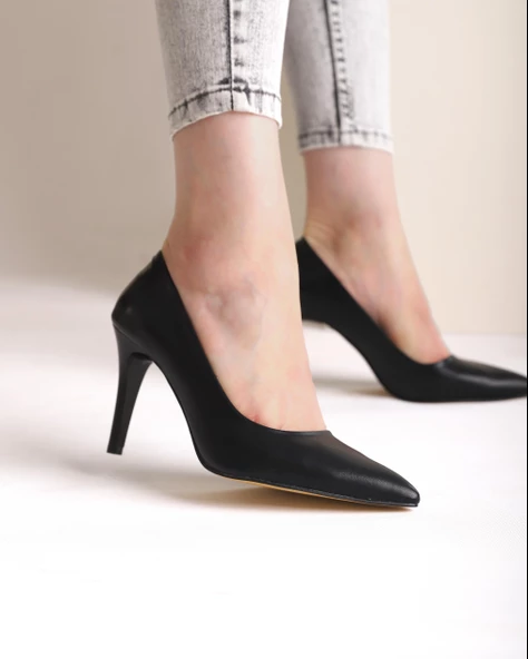 Sterio Kadın Siyah Stiletto Sivri Burun Topuklu Ayakkabı - 7