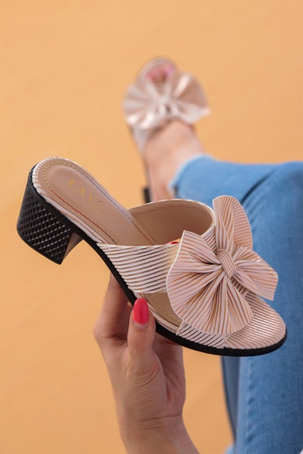 Suzie Bej Renkli Önü Fiyonklu Kadın Kısa Topuklu Ayakkabı - 2