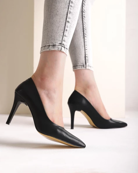 Sterio Kadın Siyah Stiletto Sivri Burun Topuklu Ayakkabı - 6