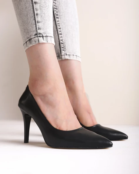 Sterio Kadın Siyah Stiletto Sivri Burun Topuklu Ayakkabı - 9