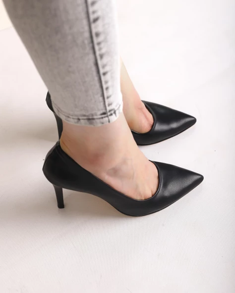 Sterio Kadın Siyah Stiletto Sivri Burun Topuklu Ayakkabı - 8