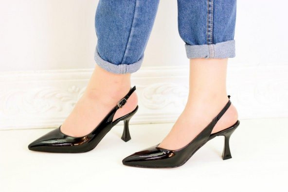 Evolian Siyah Renkli Parlak Kadın topuklu Ayakkabı - 2