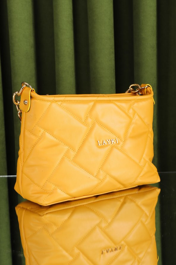 Cesato Sarı Renkli Fermuarlı 3 Bölmeli Yumuşak Deri Kadın El Çantası - 2