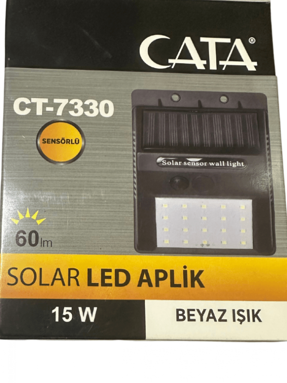 Cata CT-7330 15W 6400K (Beyaz Işık) Sensörlü Solar Güneş Panelli Led Aplik (2 Adet)
