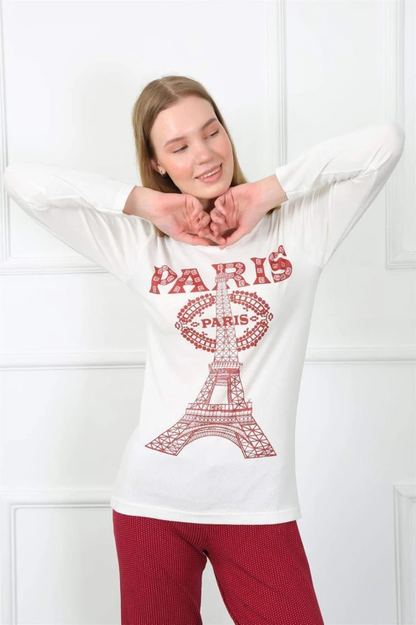 Kadın Paris Penye Uzun Kol Pijama Takım 4139