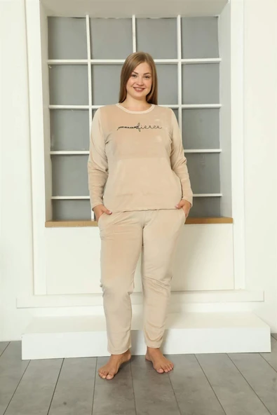 Büyük Beden Kadın Kadife Pijama Takım 9073