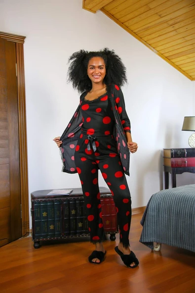 Kadın 3'lü Sabahlık Pijama Takım 20594