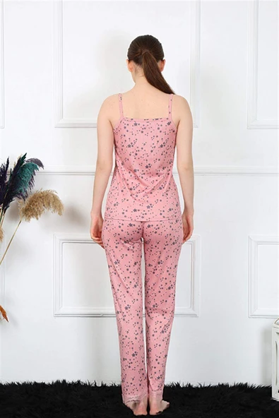 Kadın İp Askılı Pudra Pijama Takım 4137