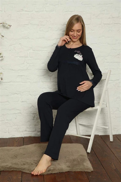 Kadın Hamile Lohusa Lacivert  Pijama Takımı 45201 - 2