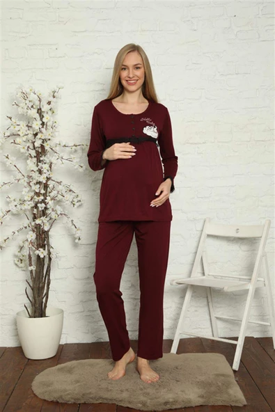 Kadın Hamile Lohusa Bordo Pijama Takımı 45201 - 3
