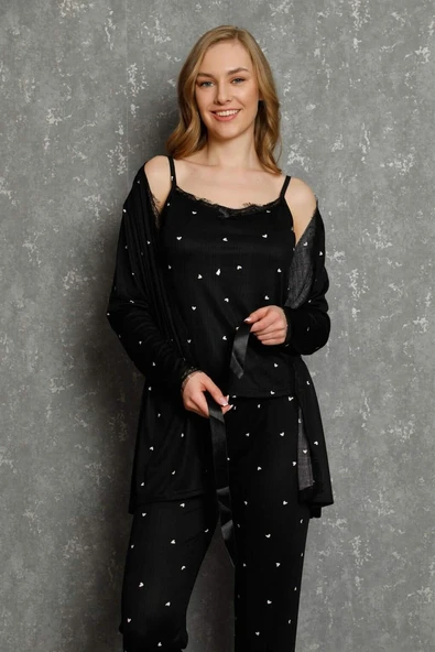 Kadın %100 Pamuk 3'lü Sabahlık Pijama Takım 16103 - 6