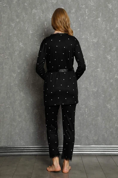 Kadın %100 Pamuk 3'lü Sabahlık Pijama Takım 16103 - 9