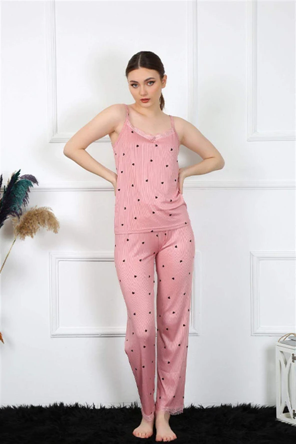 Kadın İp Askılı Somon Pijama Takım 4138