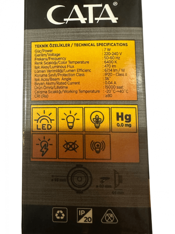 Cata CT-5204 7W 6400K (Beyaz Işık) Akik Sıva Altı Led Spot (2 Adet) - 3