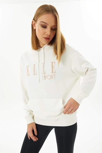 ELLE Sport Kapüşonlu Cepli Pudra Nakışlı Kadın Sweatshirt