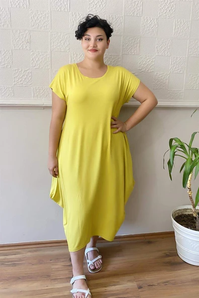 Salaş Büyük Beden Penye Elbise OLİVE