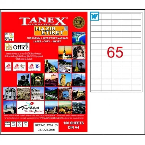 TANEX TW-2165 ( 38,1 * 21,2 mm ) LAZER ETİKET- ( 100 Adet )
