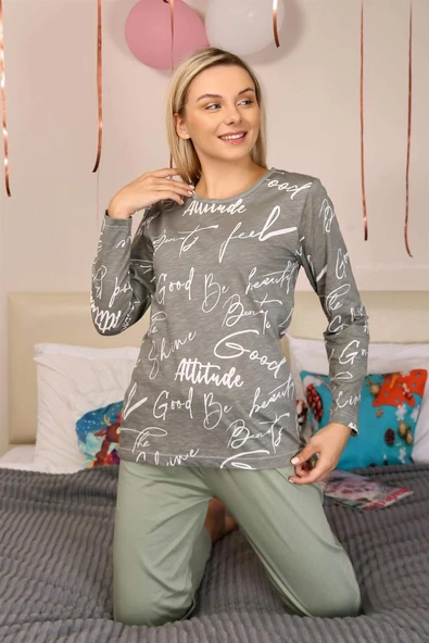 Angelino İç Giyim Kadın Uzun Kollu Penye Pijama Takımı 4206 - 2