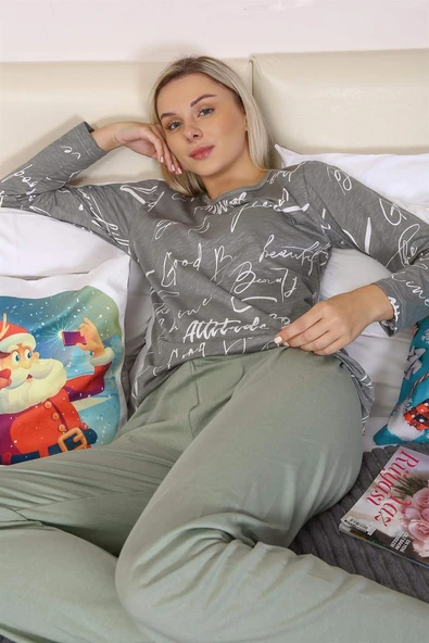 Angelino İç Giyim Kadın Uzun Kollu Penye Pijama Takımı 4206 - 6