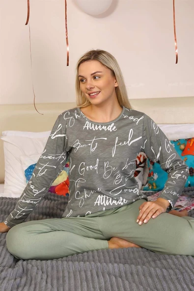 Angelino İç Giyim Kadın Uzun Kollu Penye Pijama Takımı 4206 - 5